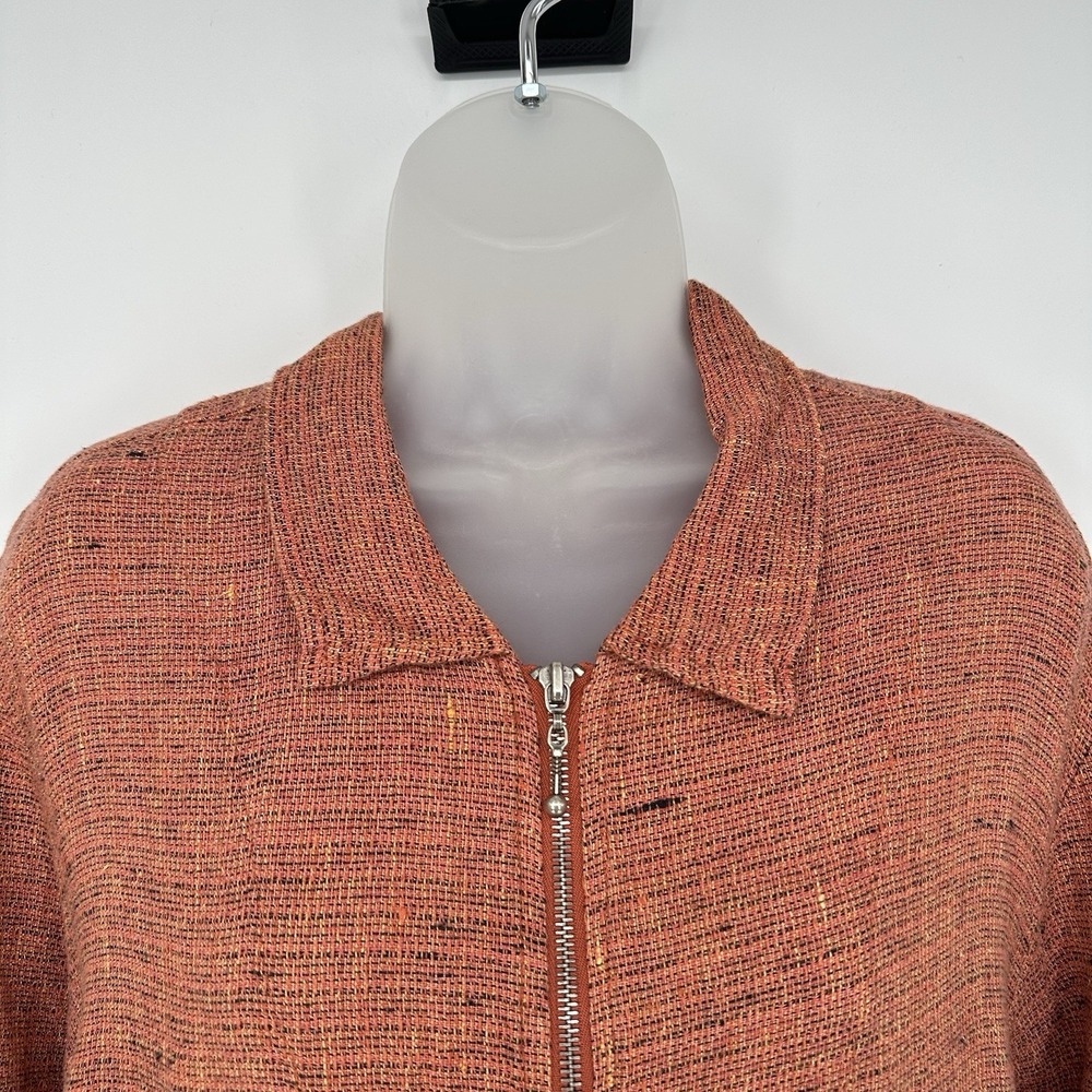 Flax Linen Sz S Orange Tweed Zip Front Jacket Collared Oversized Lagenlook‎ - Picture 3 of 9